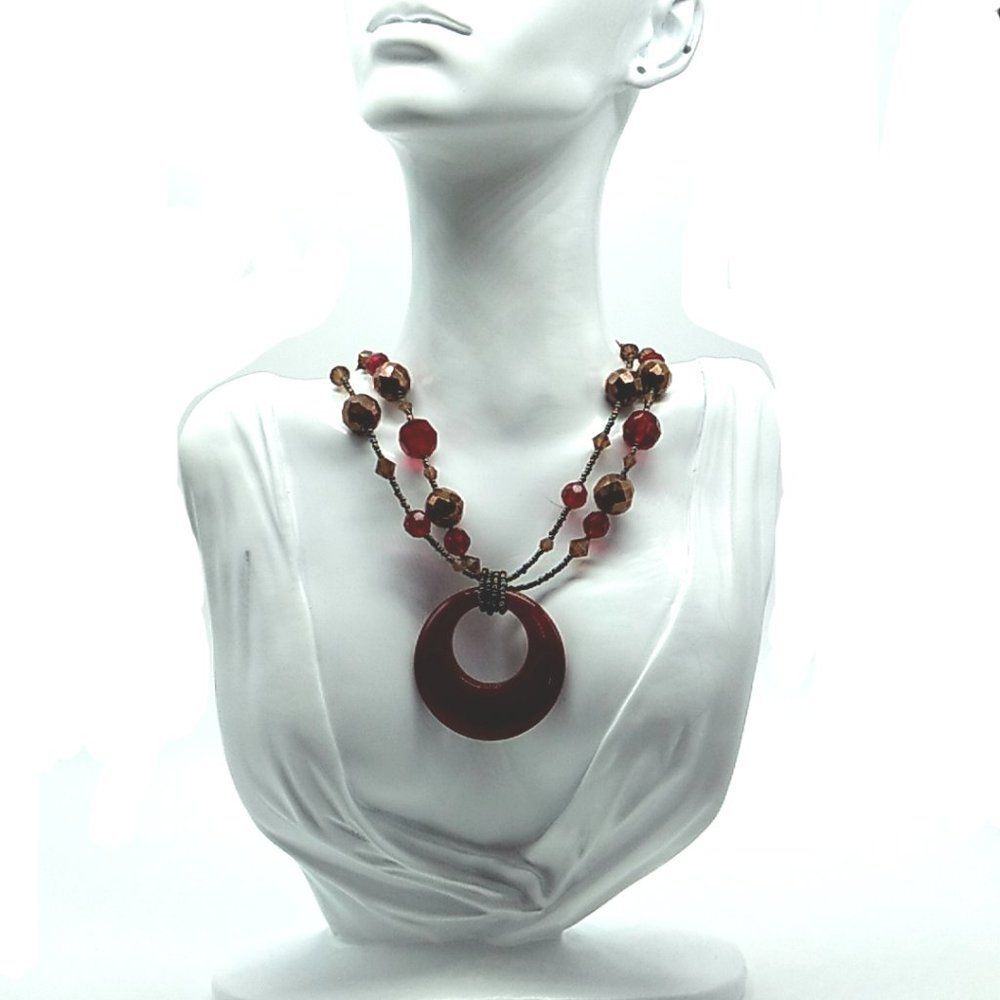 Lia Sophia Beaded Necklace with Donut Shaped Pendant 16-19"